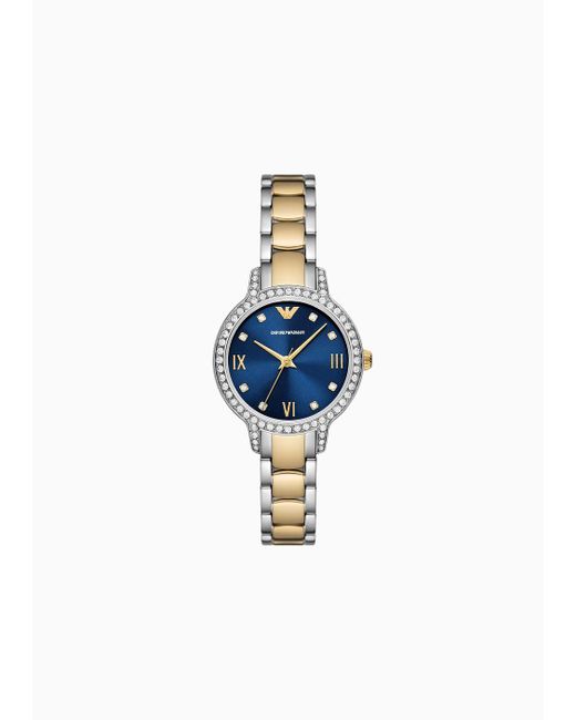 Emporio Armani Blue Three-hand Two-tone Stainless Steel Watch