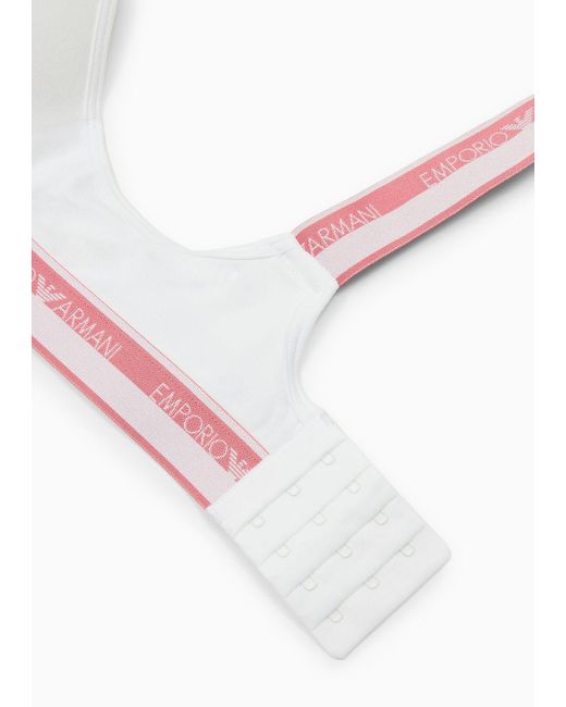 Bralette Rembourrée En Coton Biologique Avec Bande Logo Iconic Asv Emporio Armani en coloris White