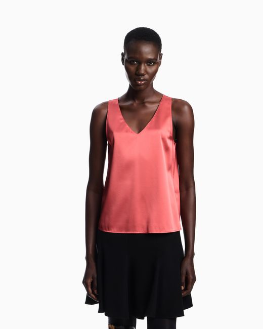 Emporio Armani Pink Top Mit V-Ausschnitt Aus Seiden-Satin