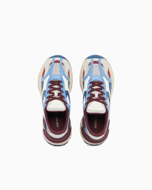 Emporio Armani Blue Suede And Mesh Sneakers for men