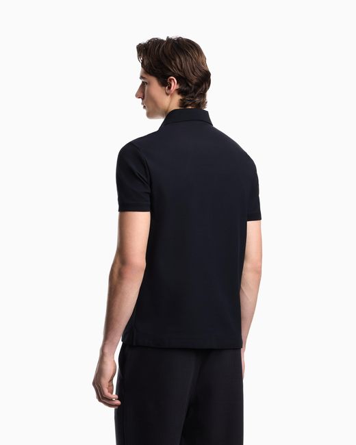 Emporio Armani Blue Piqué Polo Shirt With Embroidered Eagle for men
