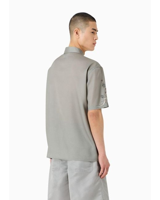 Emporio Armani Gray Asv Oversize, Short-sleeved Lyocell Shirt With Asian Theme for men