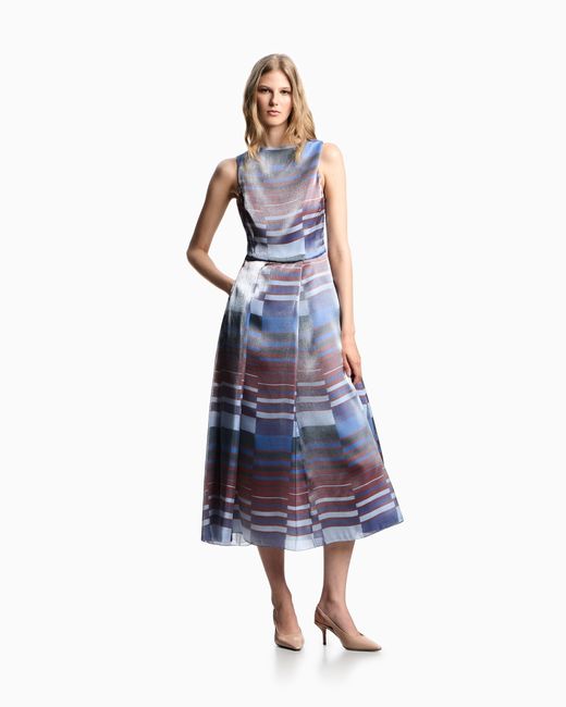 Emporio Armani White Technical Cady Sleeveless Dress With Pleats