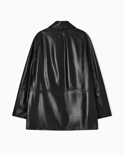 Emporio Armani Black Ultra-Light Lambskin Nappa Leather Pea Coat for men