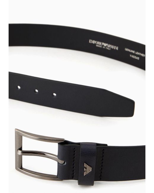 Cinturón De Piel Abatanada Con Maxiinscripción De Logotipo Emporio Armani de hombre de color White