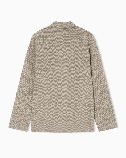 Emporio Armani Natural Icon Chevron Jacquard Wool Knit Jacket for men