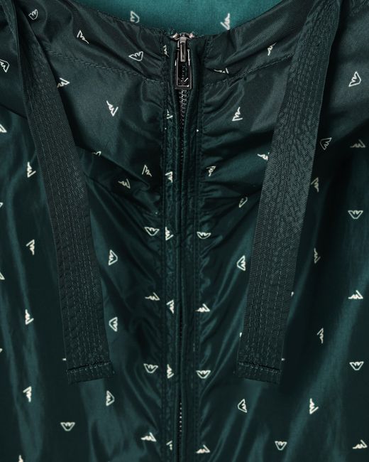 Emporio Armani Green Nylon Hooded Blouson With All-Over Micro-Eagle Graphic Design for men
