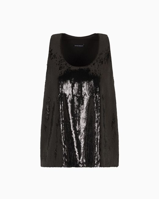 Top Sans Manches Avec Paillettes All Over Emporio Armani en coloris Black