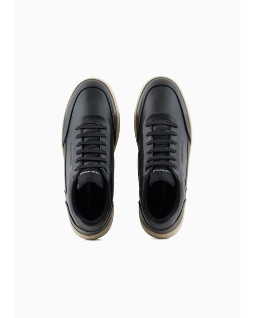 Emporio Armani Black Leather Sneakers With Side Logo for men
