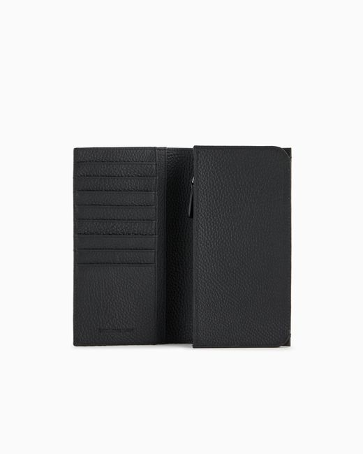 Emporio Armani Black Leather Large Currency Holder With All-Over Embossed Eagle for men