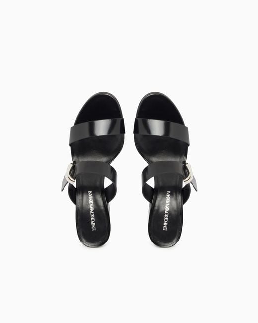 Emporio Armani White Shiny Polished Leather Sandals With Heel