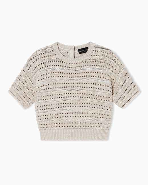 Emporio Armani White Short-Sleeved Jumper With Perforated Knit