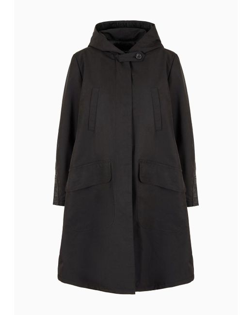 Emporio Armani Black Padded, Hooded Pea Coat In Water-repellent Technical Gabardine