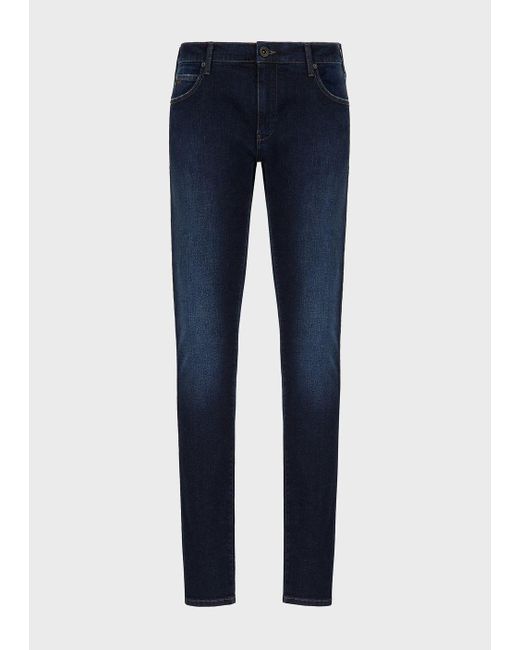 Emporio Armani Blue J10 Washed-denim Skinny Jeans for men