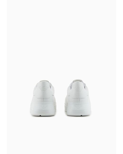 Emporio Armani White Tumbled Leather Sneakers