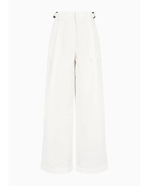 Pantalon Palazzo Taille Haute En Mélange De Coton Emporio Armani en coloris White