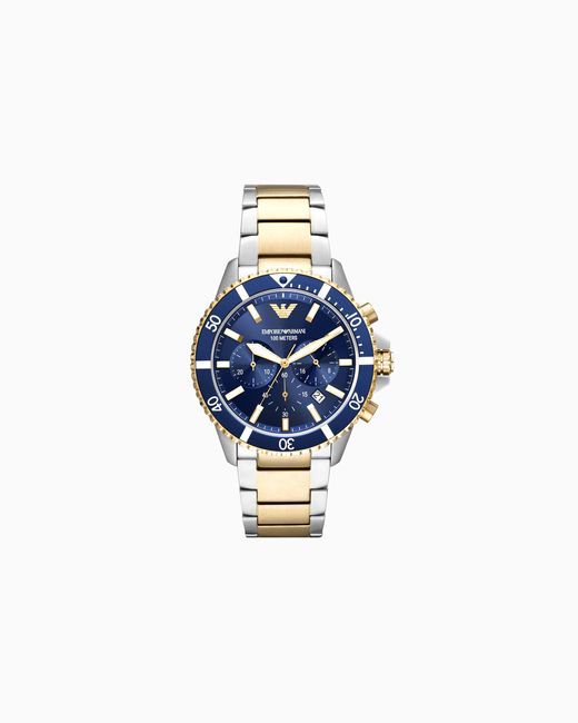 Reloj De Acero Inoxidable En Dos Tonos Con Cronógrafo Emporio Armani de hombre de color Blue