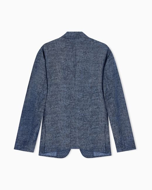 Emporio Armani Blue Unlined Tailored Wool Blazer With A Jacquard Micro Design for men