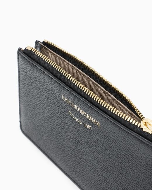 Emporio Armani Black Zipped, Tumbled-Leather Card Holder