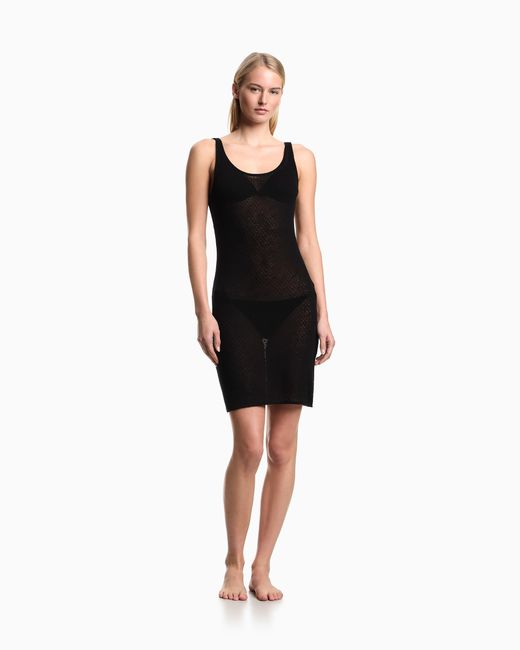 Emporio Armani Black Linen-Blend Knit Loungewear Dress