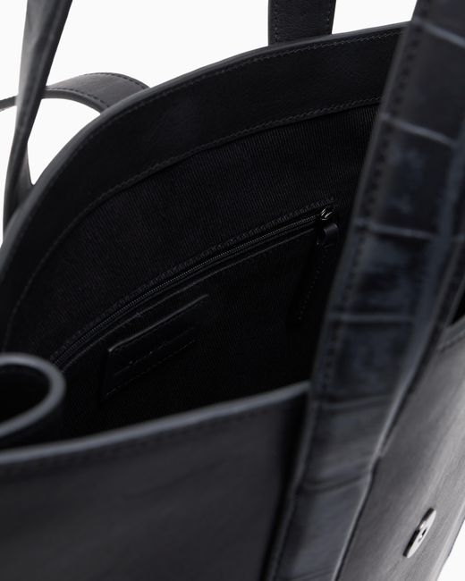 Bolso Shopper De Piel Con Detalles Con Estampado De Cocodrilo Emporio Armani de hombre de color Black