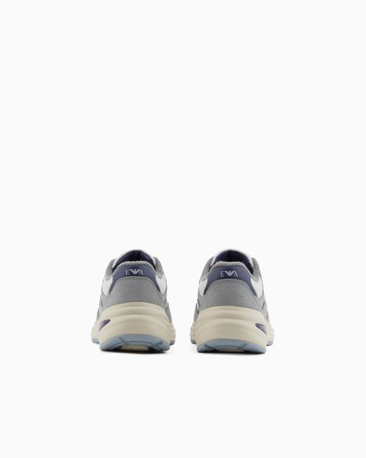 Emporio Armani White Mesh Sneakers With Suede Details And An Eagle Logo