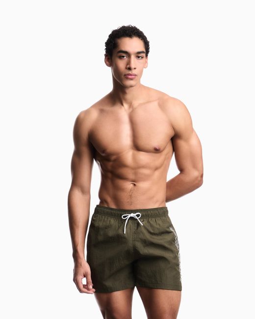 Emporio Armani Green Swim Shorts With Stitched Logo Embroidery for men