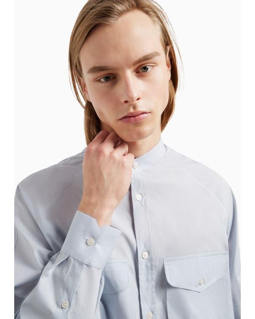 Emporio Armani White Poplin Shirt With Guru Collar And Pockets On The Chest for men