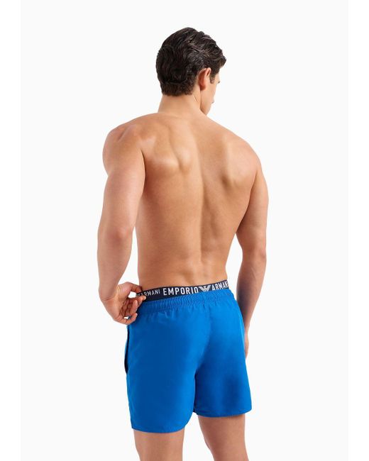 Bañador Modelo Pantalón Corto De Tejido Reciclado Con Banda Con Logotipo Asv Emporio Armani de hombre de color Blue