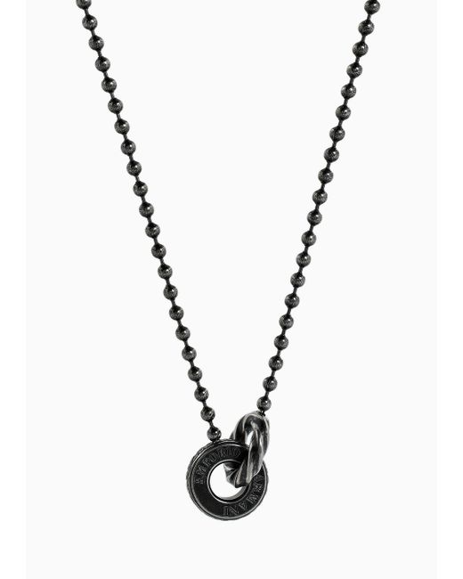 Emporio Armani Metallic Stainless Steel In Blacken Finishing Pendant Necklace for men