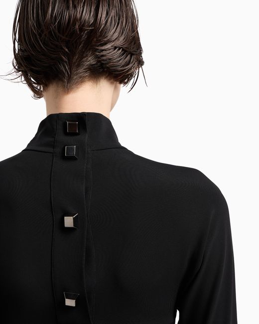 Emporio Armani Black Asv Polygon Capsule Collection Viscose Crêpe Interlock Long Dress