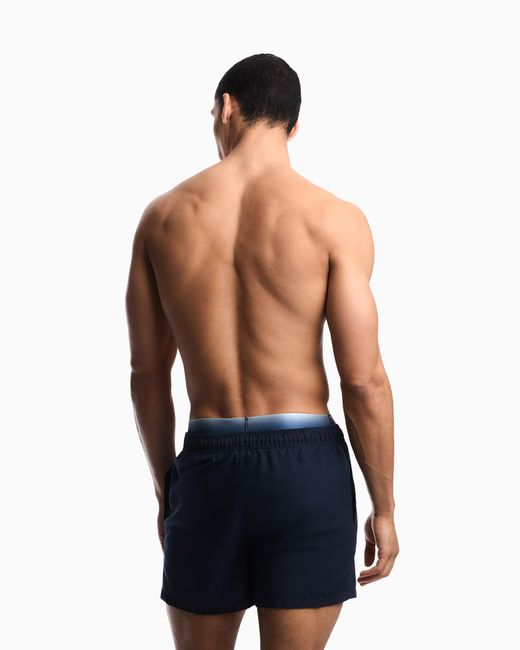 Emporio Armani Blue Swim Shorts With Logo Waistband for men