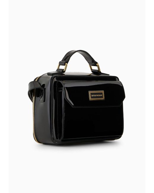 Emporio Armani Black Mon Amour Patent Leather Bauletto Bag With Shoulder Strap for men