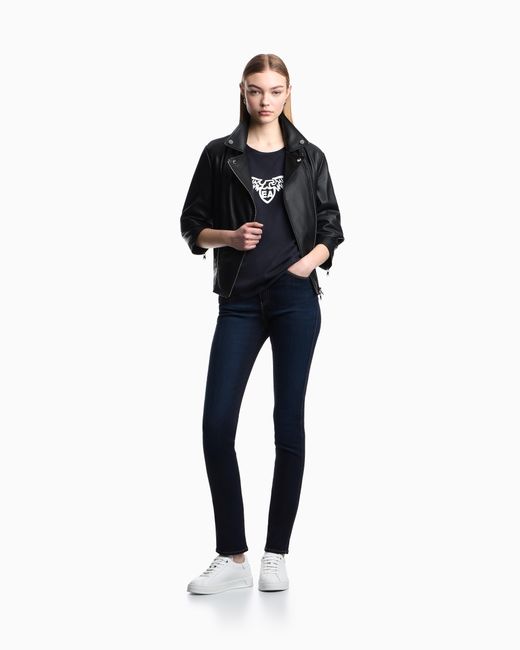 Emporio Armani Blue Pima T-Shirt With Maxi Eagle Logo And Short Sleeves