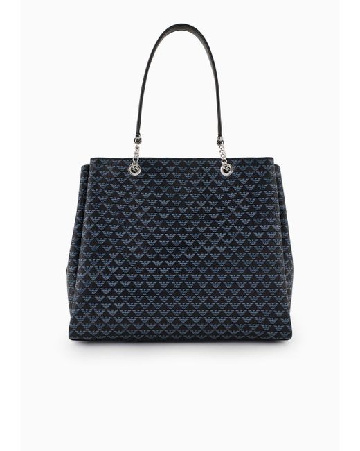 Emporio Armani Blue All-over Eagle Shopper Bag With Eagle Charm