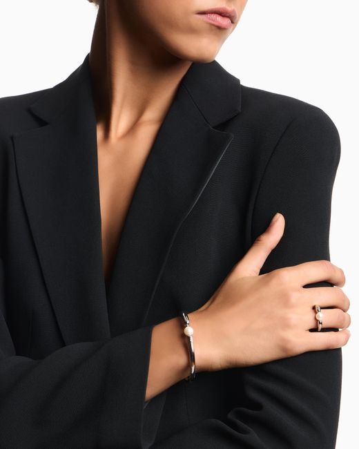 Emporio Armani White Tone Brass Center Focal Ring