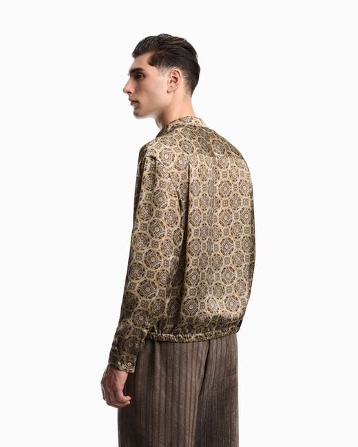 Emporio Armani Natural Double-Breasted Satin Shirt With All-Over Print for men