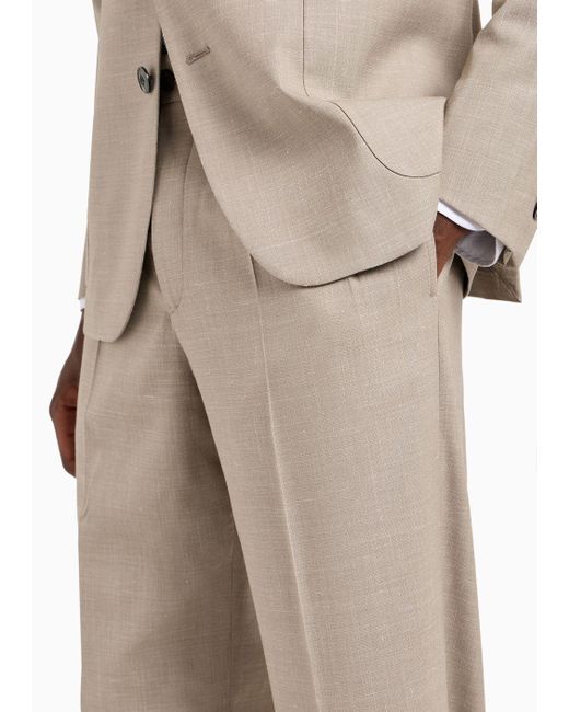 Emporio Armani Einreihiger Anzug Aus Sommerlichem Stretch-canvas Aus Einer Woll-seiden-mischung in Natural für Herren