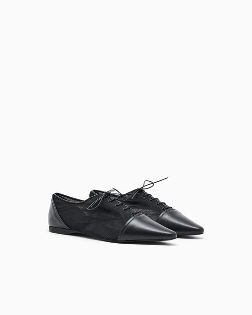 Emporio Armani White Pointed-Toe Mesh Lace-Ups