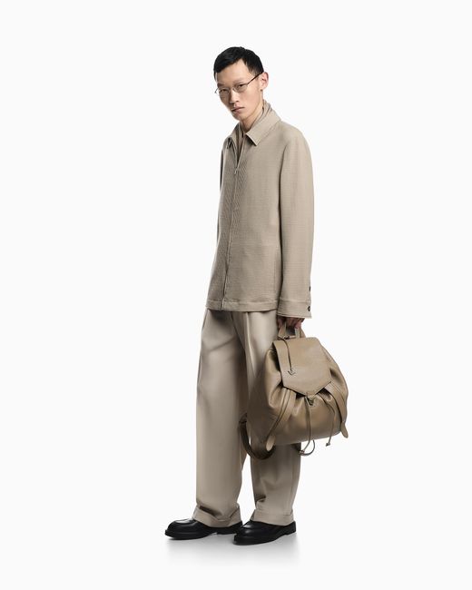 Emporio Armani Natural 3D Waffle-Effect Wool-Jersey Zip-Up Jacket for men