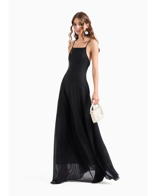 Emporio Armani Black Long Dress In Ottoman-look Jersey
