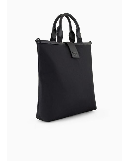 Emporio Armani Black Ari Sustainability Values Recycled Nylon Folding Shopper Bag With Shoulder Strap for men
