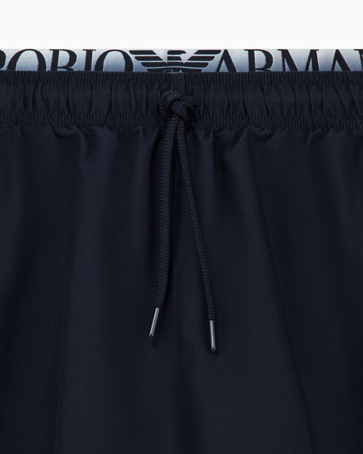 Emporio Armani Blue Swim Shorts With Logo Waistband for men
