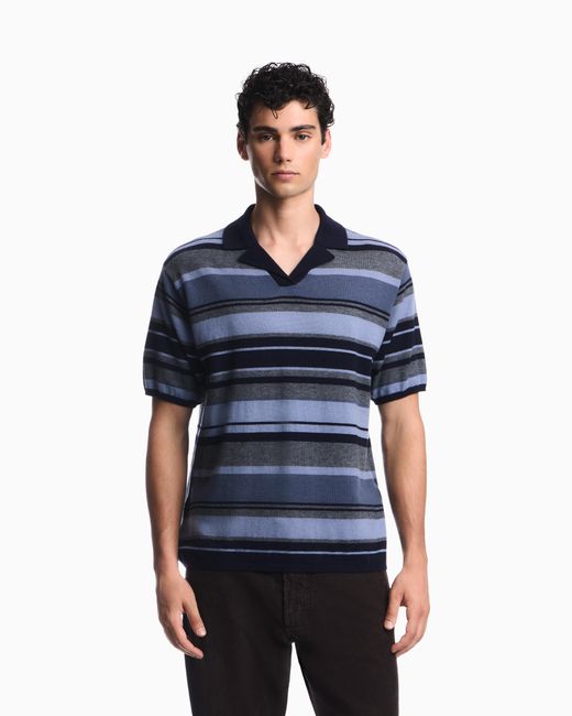 Emporio Armani Blue Knitted Polo Shirts for men