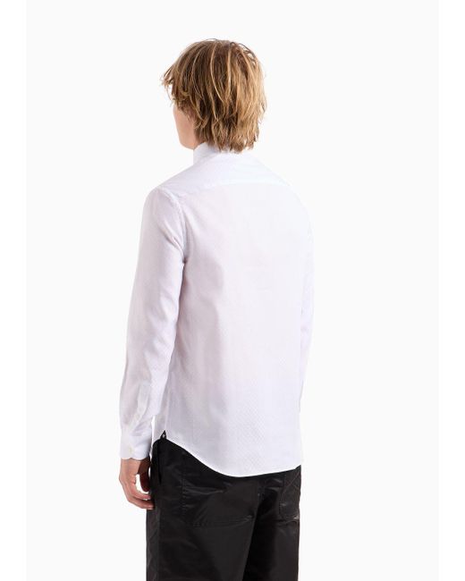 Camicia In Tessuto Lucido A Fantasia Jacquard di Emporio Armani in White da Uomo