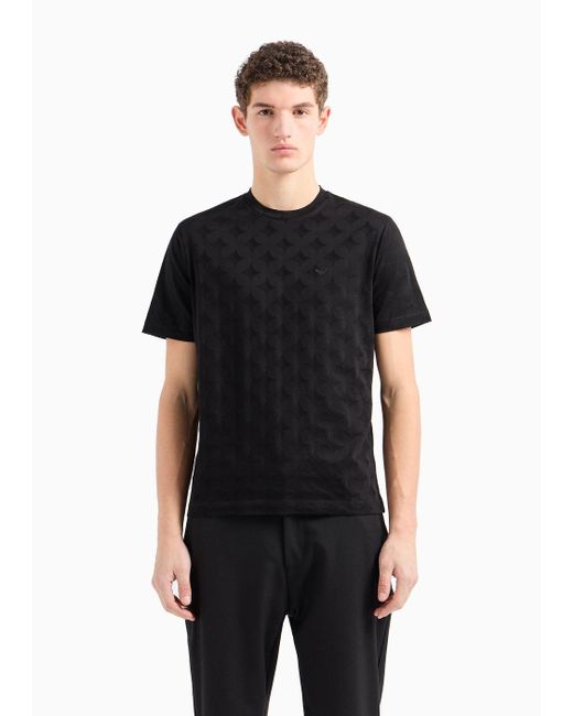 Emporio Armani Black Jersey T-shirt With All-over Jacquard Graphic Design Motif for men