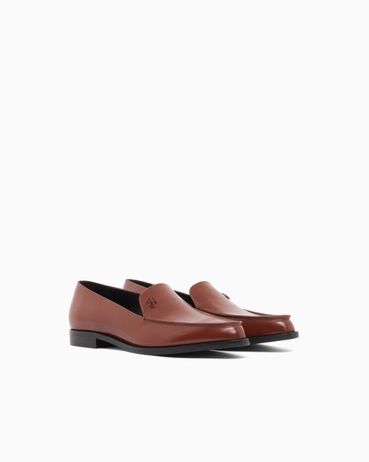 Emporio Armani White Icon Shiny Polished Leather Loafers