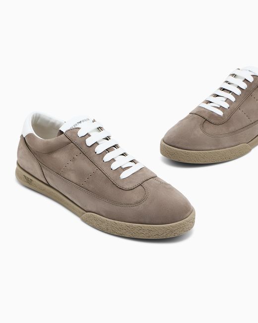 Emporio Armani Brown Nubuck Sneakers With Perforated Details And A Rubber Sole