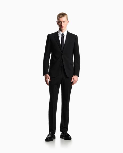 Emporio Armani Blue Single-Breasted Light Wool Suit With Micro Design for men