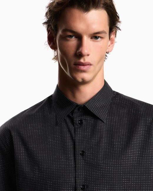 Emporio Armani Blue Shirt With All-Over Micro-Pattern Print for men